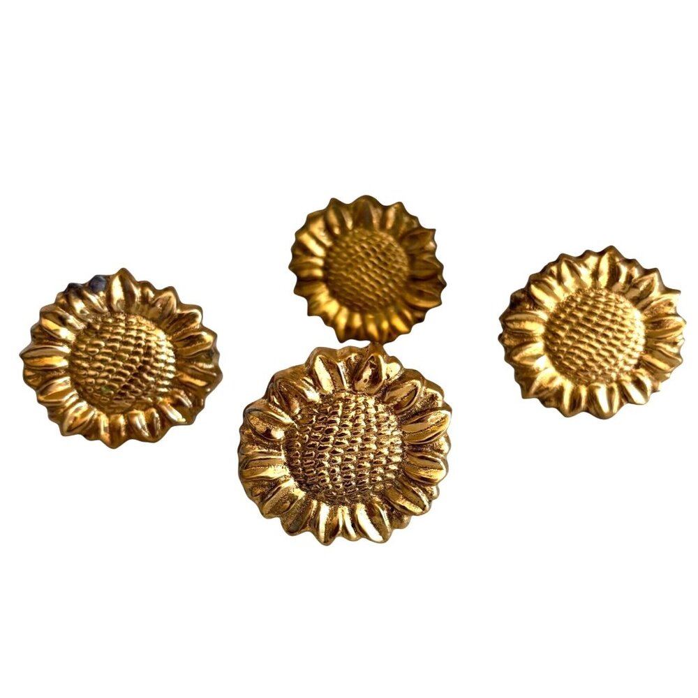 Vtg Brass Sunflower Napkin Rings Set‎ 4 India Floral